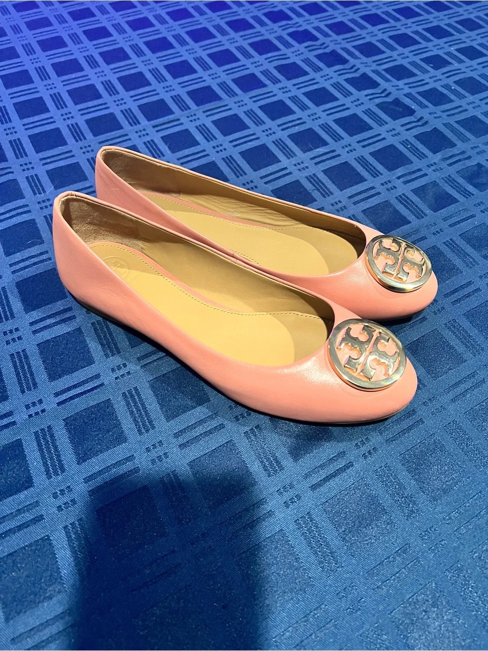 Tory Burch Benton 2 Coral Pink Tramonto Nappa Leather Logo Ballet Flats